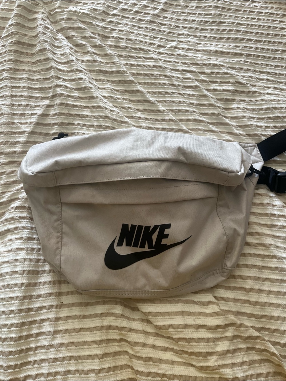 Nike Light Gray Waist Sling Bag with Black Logo